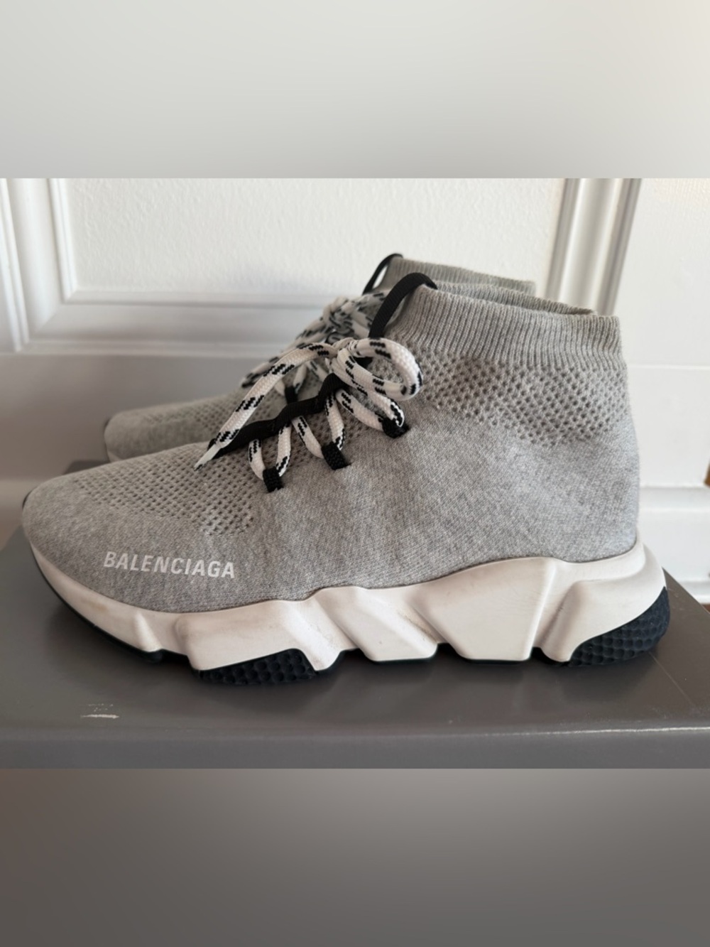 Balenciaga Speed Lace Grey Knit Sock Sneakers, size 38 - Picture 2 of 8